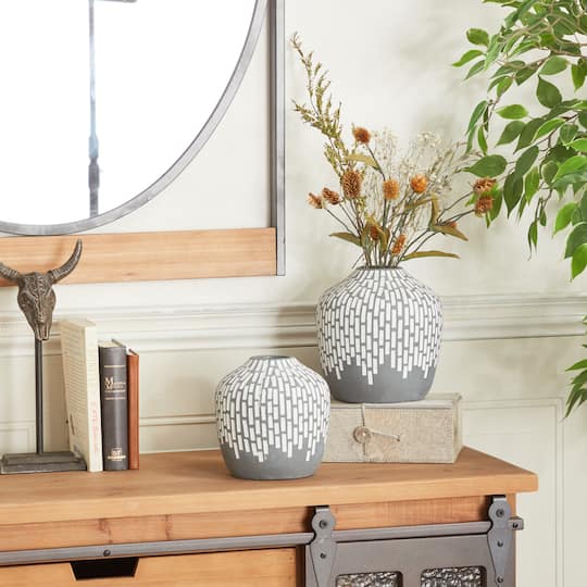 Set of 2 Grey Ceramic Modern Vases, 7" x 13" x 6"